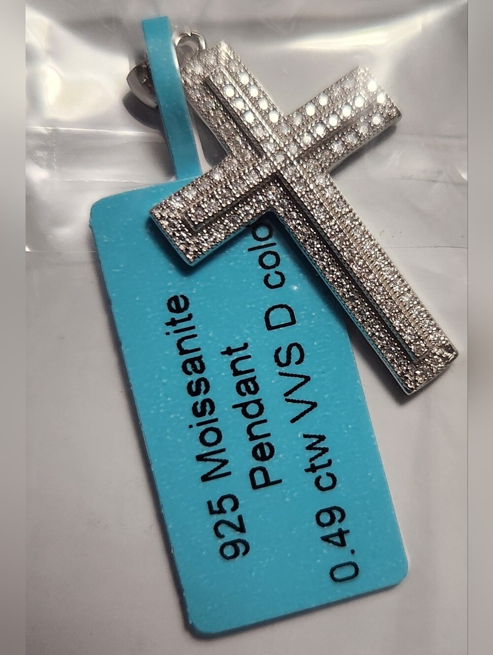 MOISSANITE STERLING SILVER, 925 CROSS PENDANT, 0.48 CTW. COLOR D, Diamond Tested